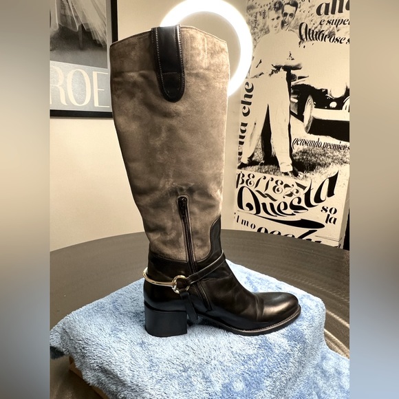 Le PePe Canoscio Fango Black leather and grey suede riding boots - Picture 2 of 16